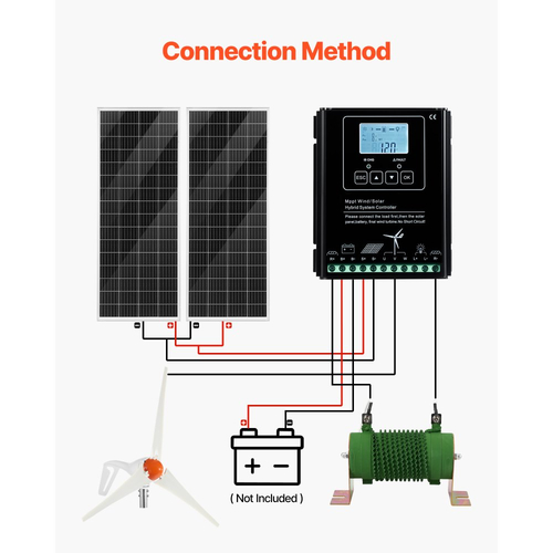 Κιτ ηλιακής αιολικής ενέργειας VEVOR 12V 400W, 2 τεμάχια μονοκρυσταλλικά ηλιακά πάνελ 100W + ανεμογεννήτρια 200W + ελεγκτής υβριδικού συστήματος MPPT αιολικής/ηλιακής ενέργειας για εφαρμογές οικιακής χρήσης, τροχόσπιτου, σκάφους και κάμπινγκ εκτός δικτύου