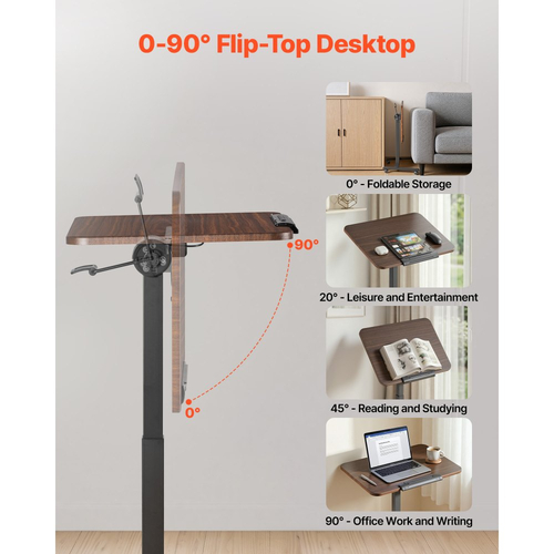Γραφείο VEVOR Stand Up, Ρυθμιζόμενο Ύψος για Κινητό Γραφείο Stand Up με Ανακλινόμενη Επιφάνεια Εργασίας, Μικρός Σταθμός Εργασίας για Υπολογιστή 650 x 480 mm με Καθιστή Βάση και 4 Ροδάκια, Χωρητικότητα 15 kg, Ιδανικό για Γραφείο στο Σπίτι