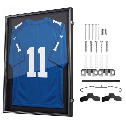 Βιτρίνα βιτρίνας VEVOR Jersey Frame, 92,5 x 71,8 x 4 cm, Ξύλινο κουτί σκιών για αθλητική φανέλα με προστασία 98% UV από την υπεριώδη ακτινοβολία, με μαγνητική κλειδαριά για μπλούζα μπέιζμπολ, μπάσκετ, ποδοσφαίρου, χόκεϊ, στολή