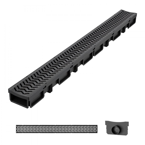 Αποχέτευση τάφρου VEVOR, 1005 x 103 x 62 mm, Γραμμικό κανάλι αποστράγγισης 5 τεμαχίων, Αποχέτευση καναλιού HDPE με σχάρες και καπάκια, Σύστημα αποστράγγισης εξωτερικού χώρου υψηλής ποιότητας για δρόμο, βεράντα, πισίνα, κήπο, αυλή, μαύρο