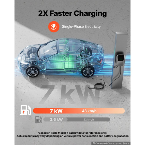 Σταθμός φόρτισης ηλεκτρικού οχήματος VEVOR 7kW μονοφασικός φορτιστής EV 5M, για όλα τα ηλεκτρικά και PHEV οχήματα, 230V AC οικιακός επιτοίχιος φορτιστής αυτοκινήτου τύπου 2, ρεύμα 32A, με τηλεχειριστήριο APP και ένδειξη LED, IP65