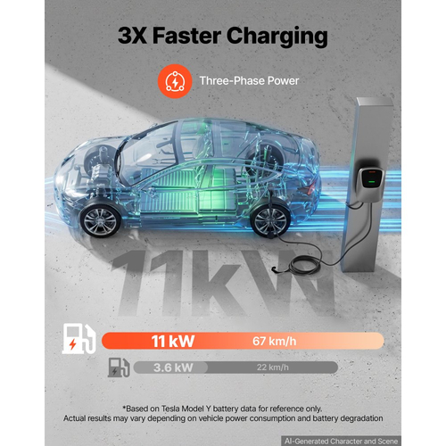 Σταθμός φόρτισης ηλεκτρικού οχήματος VEVOR 11kW τριφασικός φορτιστής EV 7,5M, για όλα τα ηλεκτρικά και PHEV οχήματα, 400V AC οικιακός επιτοίχιος φορτιστής αυτοκινήτου τύπου 2, ρεύμα 16A, με τηλεχειριστήριο APP και ένδειξη LED, IP65