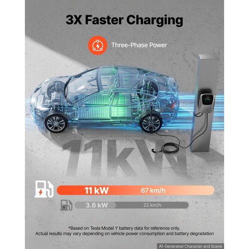 Σταθμός φόρτισης ηλεκτρικού οχήματος VEVOR 11kW τριφασικός φορτιστής EV CEE 16A, για όλα τα ηλεκτρικά και PHEV οχήματα, 400V AC οικιακός φορτιστής αυτοκινήτου τύπου 2, με τηλεχειριστήριο APP και ψηφιακή οθόνη, IP65