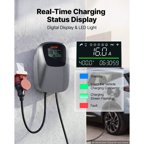 Σταθμός φόρτισης ηλεκτρικού οχήματος VEVOR 11kW τριφασικός φορτιστής EV CEE 16A, για όλα τα ηλεκτρικά και PHEV οχήματα, 400V AC οικιακός φορτιστής αυτοκινήτου τύπου 2, με τηλεχειριστήριο APP και ψηφιακή οθόνη, IP65