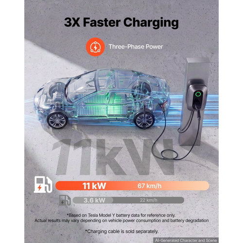 Σταθμός φόρτισης ηλεκτρικού οχήματος VEVOR 11kW 400VAC τριφασικός φορτιστής EV, για όλα τα ηλεκτρικά και PHEV οχήματα, οικιακός επιτοίχιος φορτιστής αυτοκινήτου τύπου 2, ρεύμα 16A, με τηλεχειριστήριο APP και ένδειξη LED, IP54