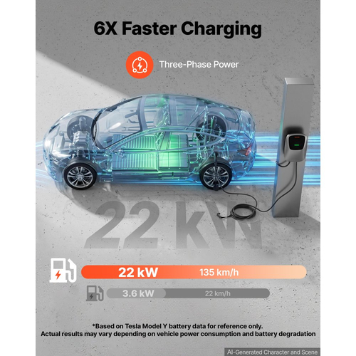 Σταθμός φόρτισης ηλεκτρικού οχήματος VEVOR 22kW τριφασικός φορτιστής EV 7,5M, για όλα τα ηλεκτρικά και PHEV οχήματα, 400V AC οικιακός επιτοίχιος φορτιστής αυτοκινήτου τύπου 2, ρεύμα 32A, με τηλεχειριστήριο APP και ένδειξη LED, IP65
