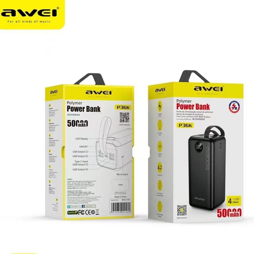 Powerbank - P36K - 50.000mah - 4USB - AWEI - 004589