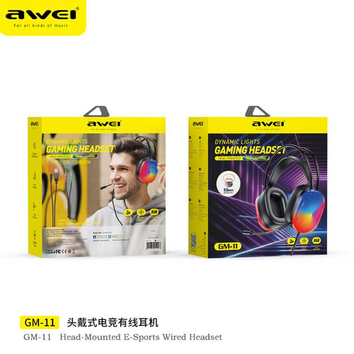 Ενσύρματα ακουστικά - LED RGB Headphones - GM-11 - AWEI - 260851 - Black