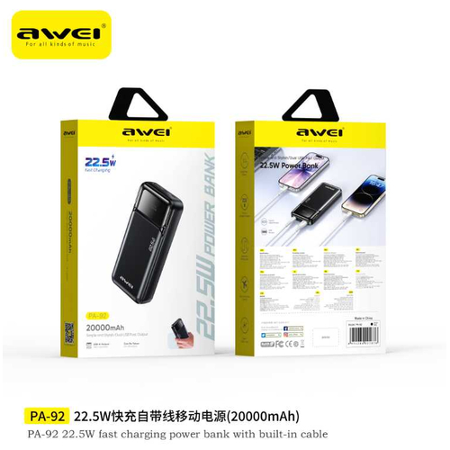 Powerbank - PA-92 - 20.000mah - 22.5W - AWEI - 028523