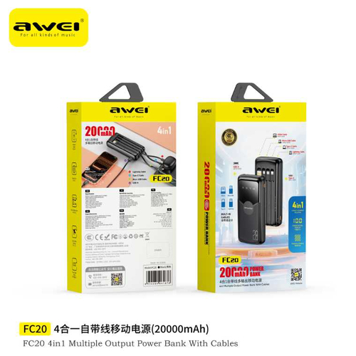 Powerbank - 4in1 - FC20 - 20.000mah - AWEI - 260844
