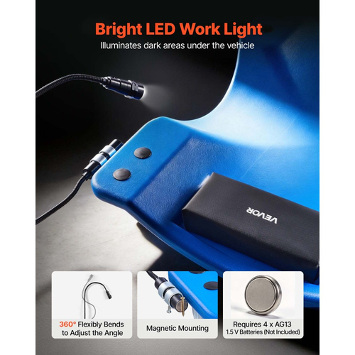 VEVOR Μηχανικός Κρουστήρας 1m με Φως LED, Πλαστικό Κρουστικό Γκαράζ Χαμηλού Προφίλ, Κρουστικό κάτω από Αυτοκίνητο 158kg με 6 Περιστρεφόμενους Τροχούς, Επενδεδυμένο Προσκέφαλο & Δίσκους Εργαλείων για Επισκευή Αυτοκινήτων
