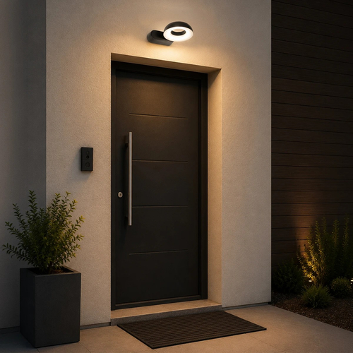 GLOBOSTAR® LINEART GLB-103-0037 Φωτιστικό Τοίχου / Απλίκα LED 12W 1080lm 120° AC 220-240V Αδιάβροχο IP65 Θερμό Λευκό 2700K - Sanan SMD Chip - Μαύρο Ματ - Μ16 x Π20 x Υ15cm - 3 Χρόνια Εγγύηση