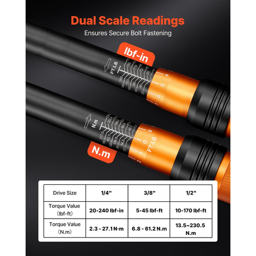 Σετ ροπών VEVOR 1/4" 3/8" 1/2" Ροπές με κλικ 47 τεμαχίων, διπλής κλίμακας μετρήσεις, υψηλή ακρίβεια ±3%, με υποδοχές μπουζί, μύτες, ράβδους επέκτασης, θήκη αποθήκευσης, για επισκευή αυτοκινήτων