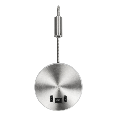 GLOBOSTAR® GOOSE 61696 Μοντέρνο Φωτιστικό Τοίχου - Απλίκα Ξενοδοχείου Reading Light με Φορτιστή USB 3A LED 6W 540lm 36° & 360° AC 220-240V IP20 Θερμό Λευκό 2700K - CREE XPE & Lumileds SMD Chip - Νίκελ Βούρτσας - Μ15.5 x Π15 x Υ30.5cm - 3 Χρόνια Εγγύηση