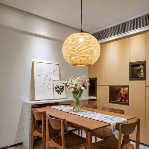 VenCore Araya 6089-10004 - Φωτιστικό Οροφής Μονόφωτο Κρεμαστό Μπεζ Μπαμπου - Μοντέρνο Σχέδιο με Βάση-Ντουί 1xE27