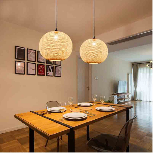 VenCore Araya 6089-10004 - Φωτιστικό Οροφής Μονόφωτο Κρεμαστό Μπεζ Μπαμπου - Μοντέρνο Σχέδιο με Βάση-Ντουί 1xE27