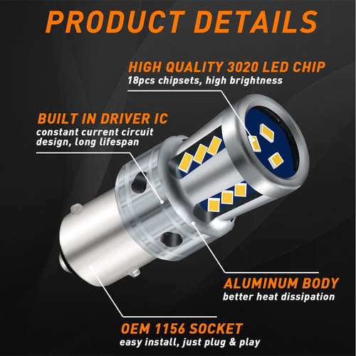 VenCore 3216-10164 - 1156 P21W CanBus Gen4 - Λάμπα LED για Βάση 1156 P21W CanBus Gen4 18 SMD 3020 9W 2800 Lumen 8-48 Volt Ψυχρό Λευκό 6000K