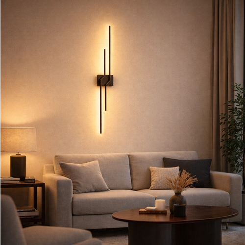 VenCore Nexaris Black 6093-20138 - Μοντέρνο Επιτοίχιο Φωτιστικό Απλίκα LED 60CM 12W Μαύρο Αλουμίνιο με Ρυθμιζόμενο CCT Λευκό - Ημέρας - Θερμό - Χειρισμός CCT μέσω Διακόπτη On-Off