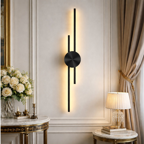 VenCore Aurex Black-Gold 6093-20106 - Μοντέρνο Επιτοίχιο Φωτιστικό Απλίκα LED 60CM 12W Μαύρο-Χρυσό Αλουμίνιο με Ρυθμιζόμενο CCT Λευκό - Ημέρας - Θερμό - Χειρισμός CCT μέσω Διακόπτη On-Off