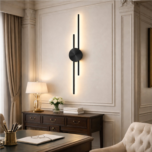 VenCore Aurex Black-Gold 6093-20106 - Μοντέρνο Επιτοίχιο Φωτιστικό Απλίκα LED 60CM 12W Μαύρο-Χρυσό Αλουμίνιο με Ρυθμιζόμενο CCT Λευκό - Ημέρας - Θερμό - Χειρισμός CCT μέσω Διακόπτη On-Off