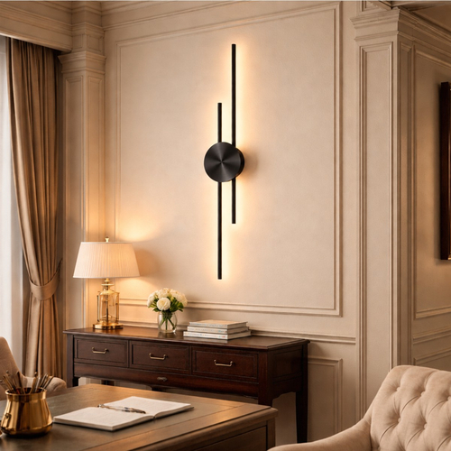 VenCore Aurex Black-Gold 6093-20106 - Μοντέρνο Επιτοίχιο Φωτιστικό Απλίκα LED 60CM 12W Μαύρο-Χρυσό Αλουμίνιο με Ρυθμιζόμενο CCT Λευκό - Ημέρας - Θερμό - Χειρισμός CCT μέσω Διακόπτη On-Off