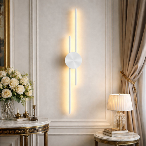 VenCore Aurex White 6093-20107 - Μοντέρνο Επιτοίχιο Φωτιστικό Απλίκα LED 60CM 12W Λευκό Αλουμίνιο με Ρυθμιζόμενο CCT Λευκό - Ημέρας - Θερμό - Χειρισμός CCT μέσω Διακόπτη On-Off