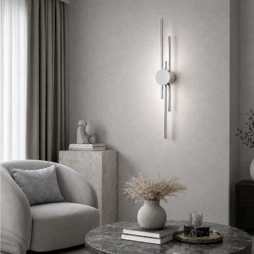 VenCore Stravon Silver 6093-20112 - Μοντέρνο Επιτοίχιο Φωτιστικό Απλίκα LED 60CM 12W Ασημί Αλουμίνιο με Ρυθμιζόμενο CCT Λευκό - Ημέρας - Θερμό - Χειρισμός CCT μέσω Διακόπτη On-Off