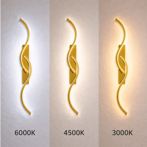 VenCore Zevora Gold 6093-20137 - Μοντέρνο Επιτοίχιο Φωτιστικό Απλίκα LED 12W Χρυσό Αλουμίνιο με Ρυθμιζόμενο CCT Λευκό - Ημέρας - Θερμό - Χειρισμός CCT μέσω Διακόπτη On-Off - Μ62 x Π8 x Υ5cm