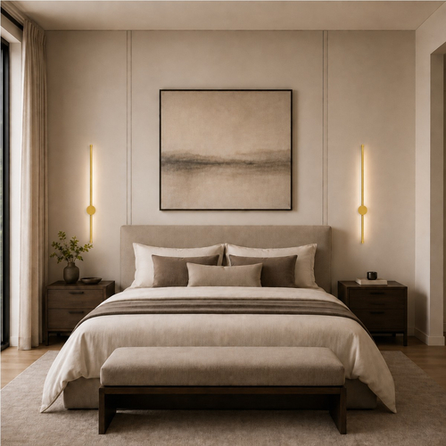 VenCore Serenor Gold 6093-20129 - Μοντέρνο Επιτοίχιο Φωτιστικό Απλίκα LED 7W Χρυσό Αλουμίνιο με Ρυθμιζόμενο CCT Λευκό - Ημέρας - Θερμό - Χειρισμός CCT μέσω Διακόπτη On-Off - Μ60 x Π6 x Υ10cm