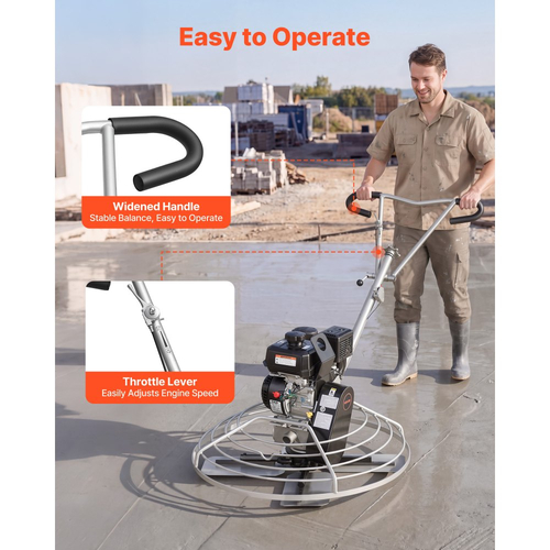 Μηχανή φινιρίσματος σκυροδέματος VEVOR Power Trowel, μηχανή φινιρίσματος σκυροδέματος 950 mm με πλωτή λεκάνη, κινητήρας Kohler 7HP, 4 λεπίδες, ρυθμιζόμενο βήμα, βενζινοκίνητο μηχάνημα φινιρίσματος τσιμέντου με πεζό οδόστρωμα για λεία δάπεδα, Κατασκευές