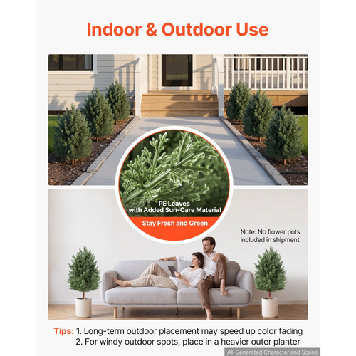 Τεχνητός Κέδρος VEVOR 914 mm Σετ 2 Ψεύτικων Θάμνων Πράσινου Δέντρου, Δέντρα PE με Αγκάθια Εδάφους, Πράσινο Φυτό Εσωτερικού & Εξωτερικού Χώρου για Εξωτερική Πόρτα, Είσοδο, Βεράντα, Μπαλκόνι, Αίθριο, Κήπο