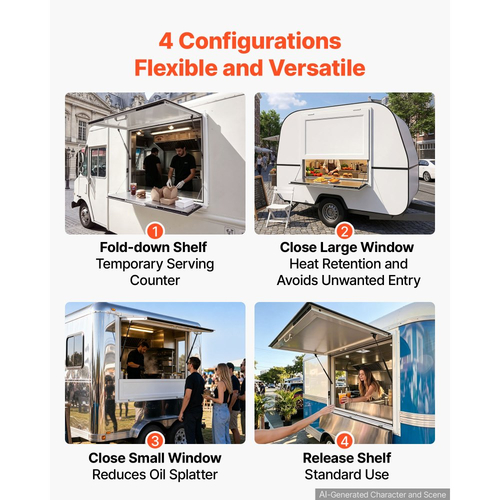 VEVOR Concession Window Πτυσσόμενο Ράφι 915x915mm από Κράμα Αλουμινίου, για Φορτηγό Τροφίμων, Έως 85 Μοίρες, με Πόρτα Τέντας και Γάντζο Σύρσης, Ανθεκτικό στο Νερό της Βροχής
