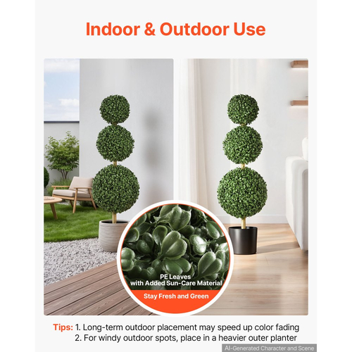 Τεχνητό Topiary VEVOR Boxwood Triple Ball Σετ 2 διακοσμητικών πρασίνου, Premium PE Fax Trees, Faux Green Plant για όλο το χρόνο, εσωτερικούς και εξωτερικούς χώρους, για μπροστινή πόρτα, είσοδο, βεράντα, μπαλκόνι, αίθριο, κήπο