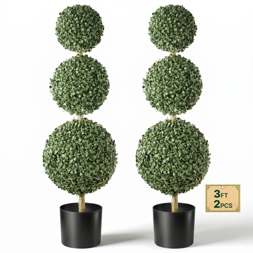 Τεχνητό Topiary VEVOR Boxwood Triple Ball Σετ 2 διακοσμητικών πρασίνου, Premium PE Fax Trees, Faux Green Plant για όλο το χρόνο, εσωτερικούς και εξωτερικούς χώρους, για μπροστινή πόρτα, είσοδο, βεράντα, μπαλκόνι, αίθριο, κήπο
