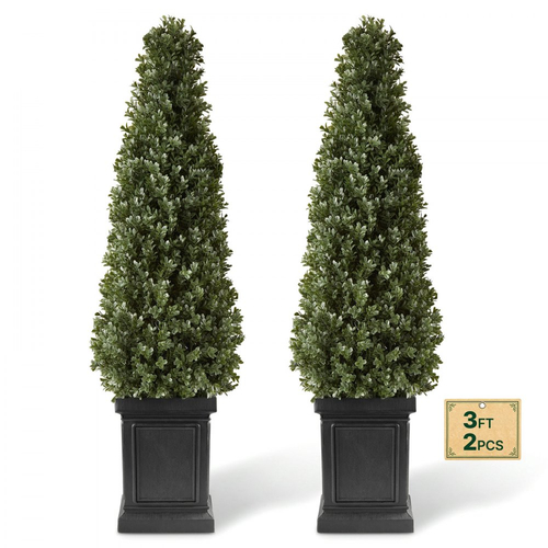 Τεχνητό φυτό VEVOR Boxwood Topiary 1000 mm Σετ 2 τεμαχίων με ανθεκτική γλάστρα, ψεύτικα δέντρα PE υψηλής ποιότητας, ψεύτικο πράσινο φυτό εσωτερικού και εξωτερικού χώρου όλο το χρόνο για μπροστινή πόρτα, είσοδο, βεράντα, μπαλκόνι, αίθριο, κήπο