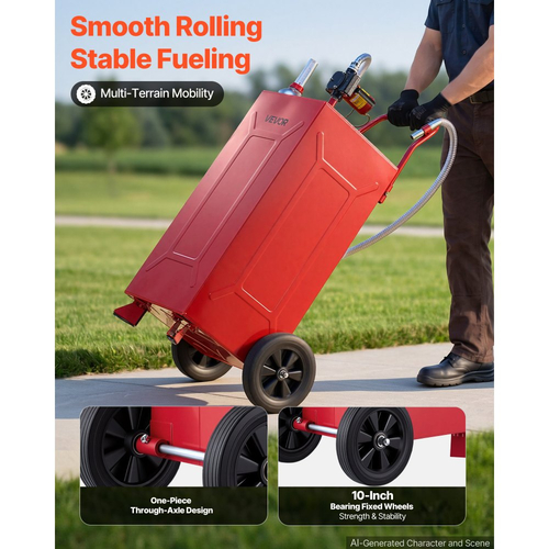 VEVOR 113,6L Fuel Gas Caddy, από ανθρακούχο χάλυβα, φορητή δεξαμενή αποθήκευσης μεταφοράς καυσίμου με ηλεκτρική αντλία και 2 τροχούς, δοχείο βενζίνης ντίζελ, για αυτοκίνητα, χλοοκοπτικά, ATV, σκάφη, μοτοσικλέτες, κόκκινο