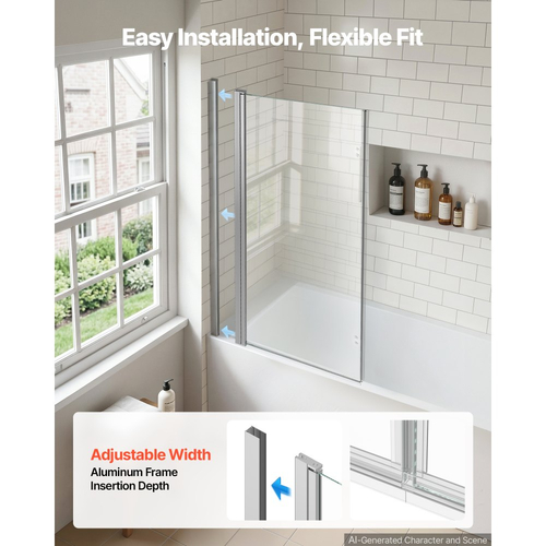 Πόρτα ντους VEVOR 1200 x 1400mm ημι-πλαίσιο, διπλή πόρτα μπανιέρας, διαφανές σκληρυμένο γυαλί 6 mm, εύκολη καθαριότητα με νανοεπίστρωση, πτυσσόμενη 180°, ρυθμιζόμενη ταινία στεγανοποίησης, για μπανιέρα μπάνιου, ασημί