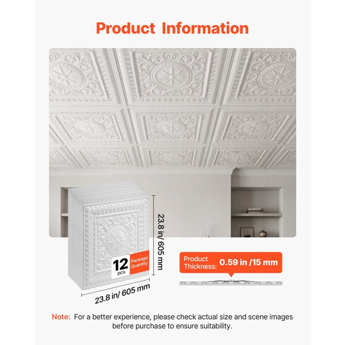 Πλακάκια οροφής PVC VEVOR 605x605mm, 12 τεμάχια, λευκά τρισδιάστατα γεωμετρικά πάνελ, λείο φύλλο PVC για πλέγμα πτώσης, ανθεκτικό στις κρούσεις, βαφόμενη επιφάνεια, εύκολο κόψιμο, μοντέρνο διακοσμητικό στυλ για σπίτι, γραφείο