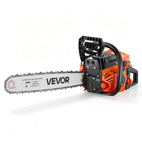 Αλυσοπρίονο Βενζίνης VEVOR 508 mm 62CC 2.7kW 2-χρονος κινητήρας, για κοπή ξύλου, κλάδεμα δέντρων και καθαρισμό γης, τσοκ με συγχρονισμένο γκάζι, ηλεκτρικό αλυσοπρίονο με αντιολισθητική λαβή και διπλά ρεζερβουάρ
