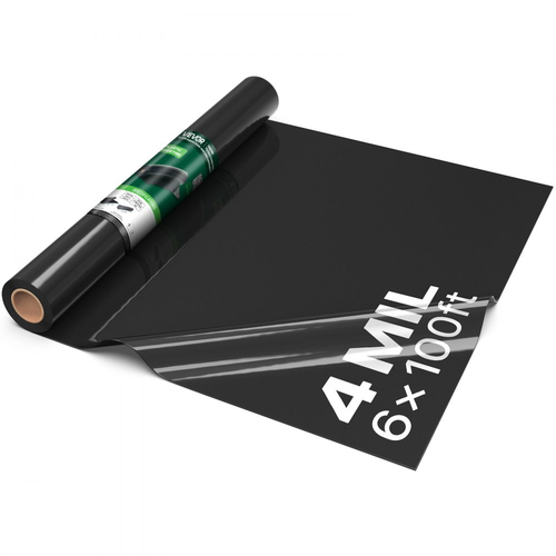 VEVOR Πλαστικό Φύλλο 0,1 mm 1,83 x 30,48 m Μαύρο Πολυαιθυλένιο Βαρέως Τύπου, Χοντρό Πλαστικό Ρολό για Κήπο, Μουσαμάς Βαφής με Υφασμάτινο Πλέγμα, Κάλυμμα Πολυαιθυλενίου για Χώρο Έρπυσης, Φράγμα Υδατοδιαλυτών, Έλεγχος Ζιζανίων