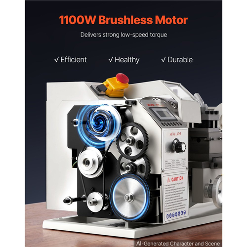 Τόρνος Μεταλλικών VEVOR 220 x 762 mm 1100W Επιτραπέζιος Τόρνος Μεταβλητής Ταχύτητας, Μέγιστη Ταχύτητα Άξονα 3000RPM, με Μεταλλικό Γρανάζι, Κινητήρας Χωρίς Ψήκτρες, 8 Μετρικά Σπειρώματα Imperial, για Μεταλλουργική Κατεργασία, Σπειροτόμηση, Τόρνευση