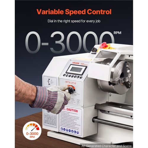 Τόρνος Μεταλλικών VEVOR 220 x 762 mm 1100W Επιτραπέζιος Τόρνος Μεταβλητής Ταχύτητας, Μέγιστη Ταχύτητα Άξονα 3000RPM, με Μεταλλικό Γρανάζι, Κινητήρας Χωρίς Ψήκτρες, 8 Μετρικά Σπειρώματα Imperial, για Μεταλλουργική Κατεργασία, Σπειροτόμηση, Τόρνευση