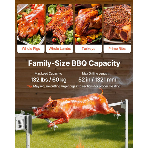 Ηλεκτρικό κιτ σούβλας VEVOR Rotisserie Grill 8 επιπέδων ύψους, ψησταριές BBQ, κιτ σούβλας με χωρητικότητα 60 kg, μοτέρ 38W, κιτ αυτόματου ψησίματος από ανοξείδωτο ατσάλι για πάρτι