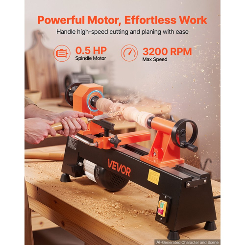 Τόρνος Ξύλου VEVOR 1/2 HP 254 mm x 465 mm Επιτραπέζιος Τόρνος Ξύλου 5 Ταχύτητες, 650/1100/1600/2200/3200 RPM, με Στήριγμα Εργαλείων & Κλειδιά, Βαρέως Τύπου, για Αρχάριους και Λάτρεις των DIY Ξυλουργικών Εργασιών, Ξυλοτορνευτικών Εργασιών