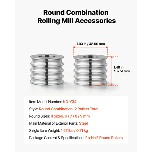 Ανταλλακτικός κύλινδρος VEVOR για έλαστρο 4 μεγεθών, 2 στρογγυλοί κύλινδροι, εξαρτήματα εργαλείων DIY για κοσμήματα, κράμα χάλυβα υψηλής ποιότητας, εύκολη εγκατάσταση, για συμπίεση όλκιμων μετάλλων, χρυσός, ασήμι, ορείχαλκος