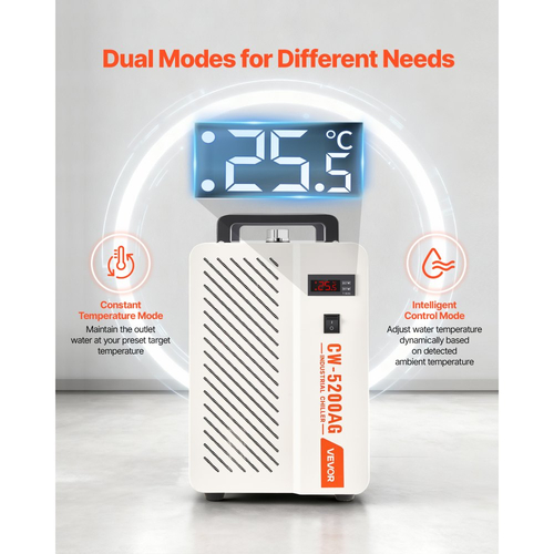 Βιομηχανικός Ψύκτης Νερού VEVOR, 1600W, Βιομηχανικό Σύστημα Ψύξης Ψύκτη Νερού με Συμπιεστή, Χωρητικότητα Δεξαμενής 7 L, Μέγιστη Ροή 13 L/min, Ψύκτης Laser, για Μηχανή Χάραξης & Κοπής Σωλήνων Laser CO2