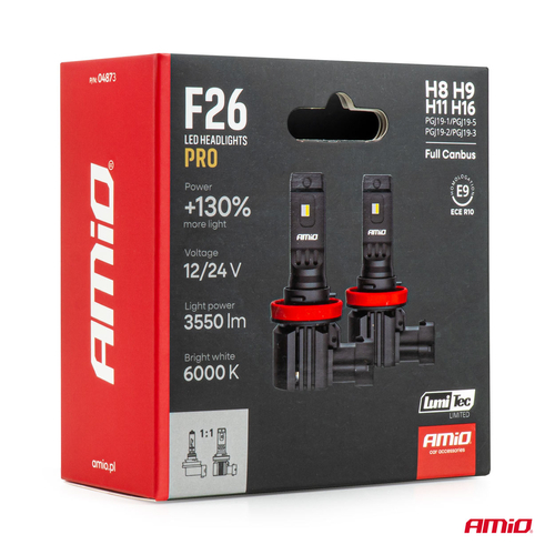 AMiO - Λάμπες LED F26 Pro Series H8/H9/H11/H16 12/24V 68W 2900-3550lm 6.000K Full Can-Bus Plug&Play - 2 Τεμ. (04873/AM)