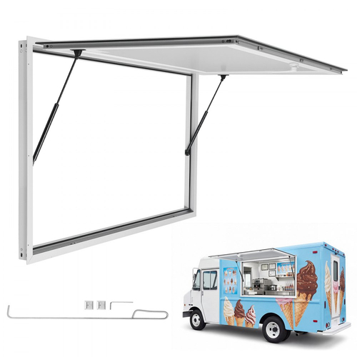 Παράθυρο VEVOR Concession με πλαίσιο αλουμινίου 1220x915mm, για φορτηγό τροφίμων, παράθυρα σερβιρίσματος με βάση έως 85 μοίρες με πόρτα τέντας και γάντζο έλξης, ανθεκτικό στο νερό της βροχής για ρυμουλκούμενο παραχώρησης