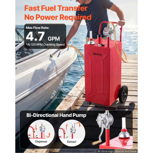 VEVOR 113,6L Fuel Gas Caddy, από ανθρακούχο χάλυβα, φορητή δεξαμενή αποθήκευσης μεταφοράς καυσίμου με χειροκίνητη αντλία και 4 τροχούς, δοχείο δοχείων βενζίνης ντίζελ, για αυτοκίνητα, χλοοκοπτικά, ATV, σκάφη, μοτοσικλέτες, κόκκινο