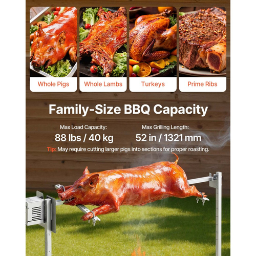 Ηλεκτρικό κιτ σούβλας VEVOR Rotisserie Grill 8 επιπέδων ύψους, κιτ σούβλας BBQ με χωρητικότητα φορτίου 88 λίβρες, μοτέρ 38W, κιτ αυτόματου ψησίματος από ανοξείδωτο ατσάλι για πάρτι